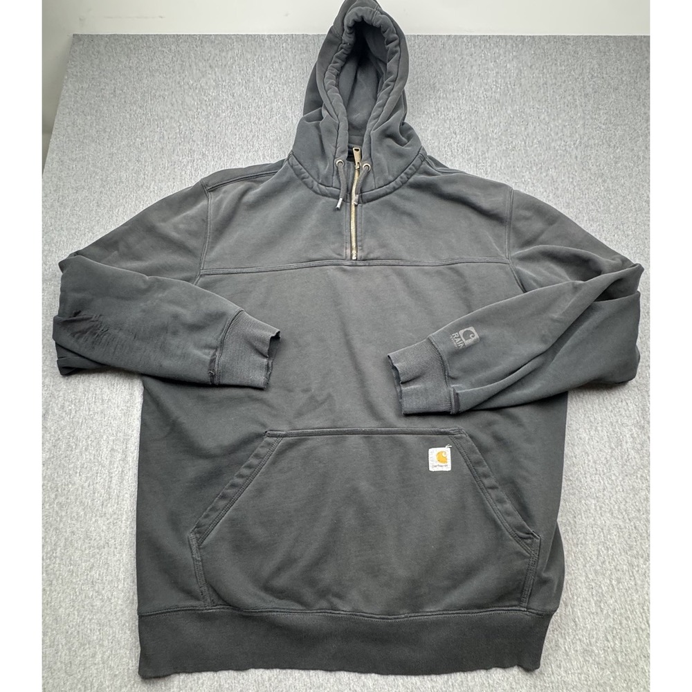 Carhartt Hoodie Mens 2XLT TALL Black Rain Defender Pullover Zip Sweatshirt Work